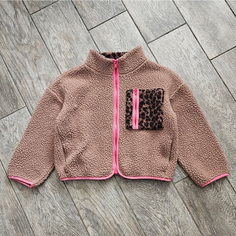 Old Navy Tan Fleece Jacket with Pink Trim Size S
